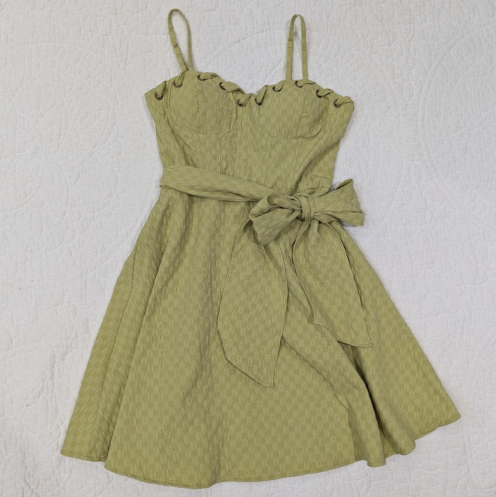 The General Good Bright Green Midi Dress with Bow Detail